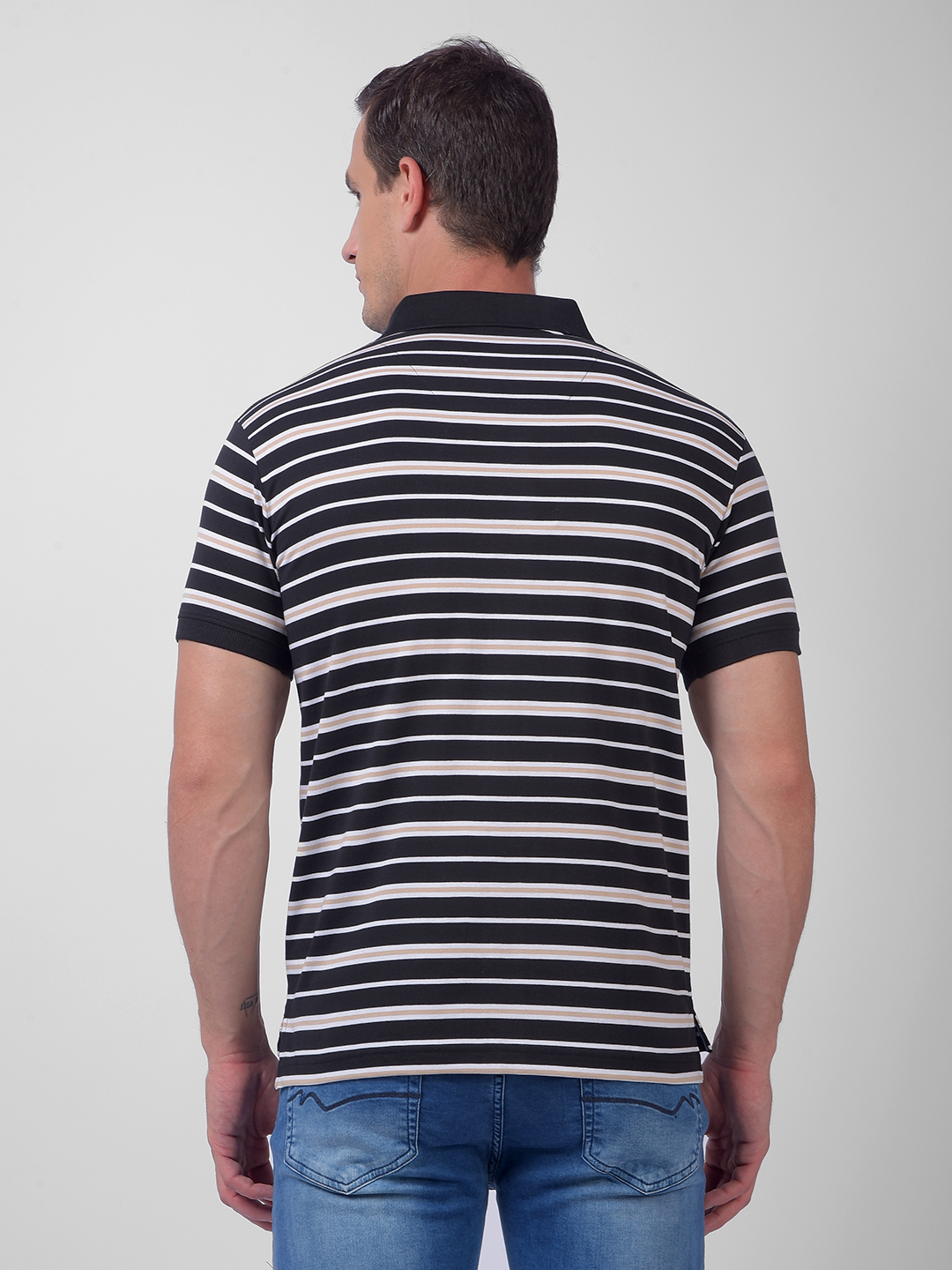 Numero Uno Men Black Stripes Polo Neck T-Shirt
